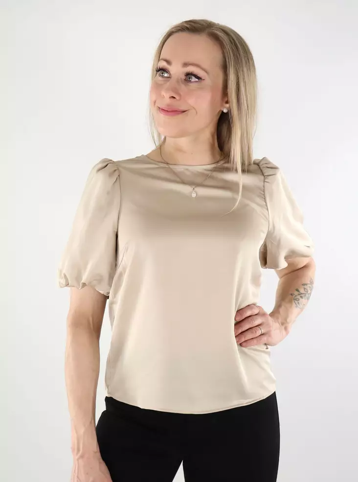 Vila women's t-shirt with puff sleeves Satin Puff cement - Women's party tops - 137708 - 1