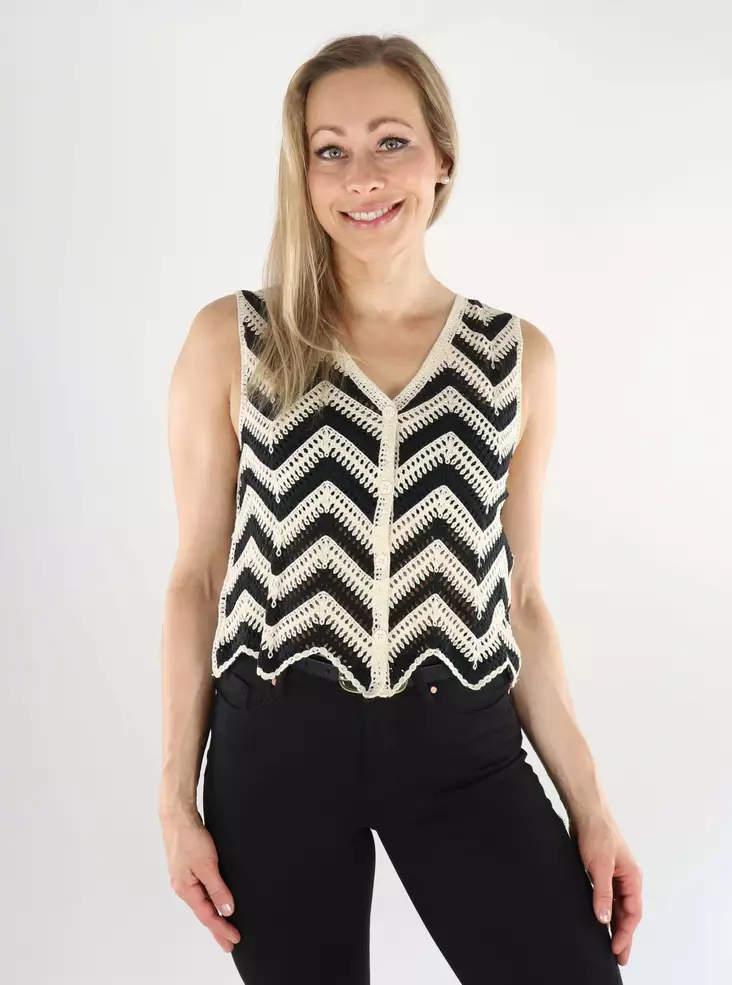 Vila women's striped knit vest V-Neck birch/black - Women's vests - 138528 - 1