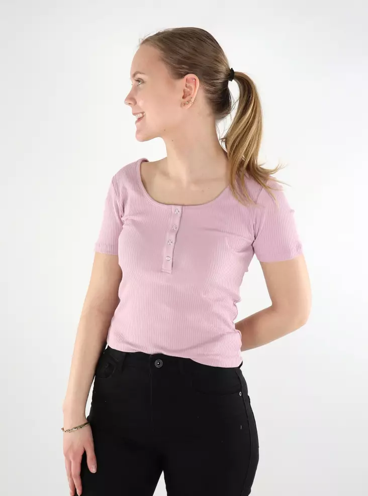 Pieces women's ribbed t-shirt dawn pink - Women's T-shirts - 137838 - 1