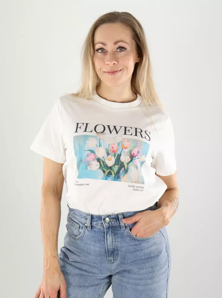 Vero Moda t-shirt snow white/flower - Women's T-shirts - 141178 - 1