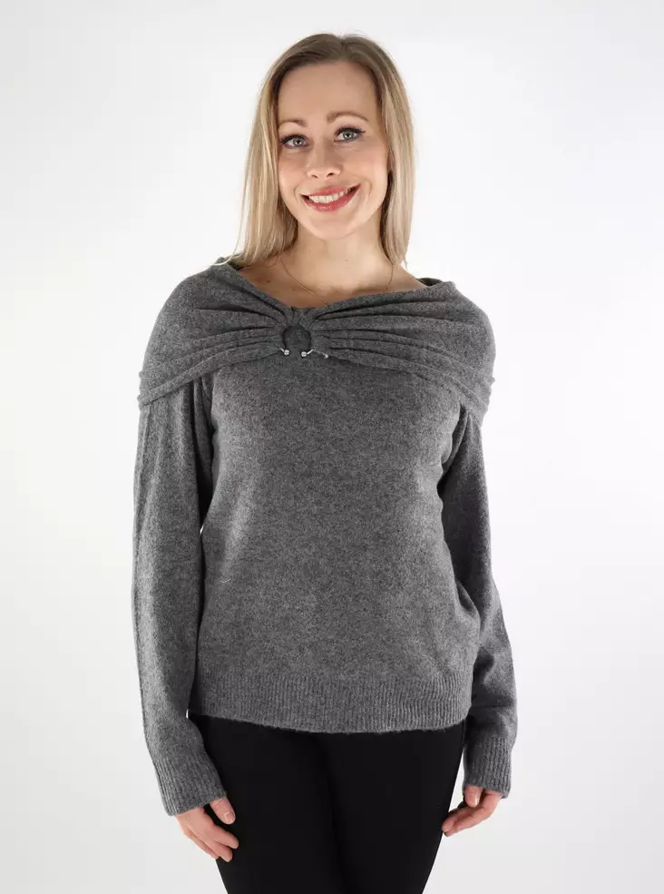 Vila women's sweater Off Shoulder dark grey - Women's knitwear - 137538 - 1