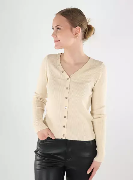 JDY women's cardigan Button sandshell/gold - Women's knitwear - 140119 - 1