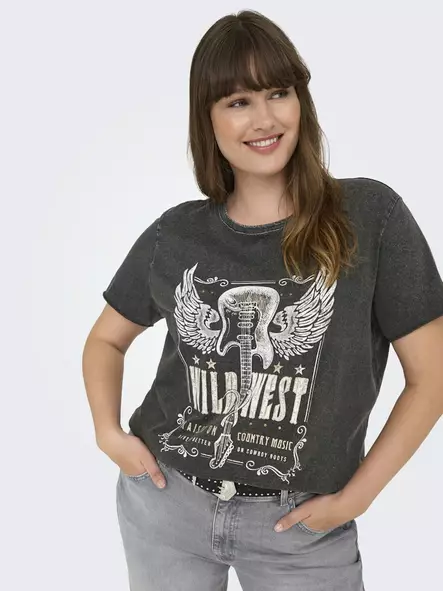 Only Carmakoma women's plus size t-shirt Life black/quitar - Women's T-shirts - 138869 - 1