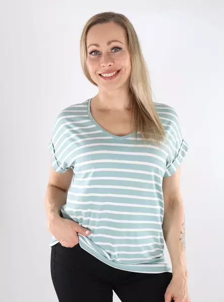 Only women's striped t-shirt ONLMOSTER V-Neck gray mist/cloud dancer - Women's T-shirts - 138339 - 1