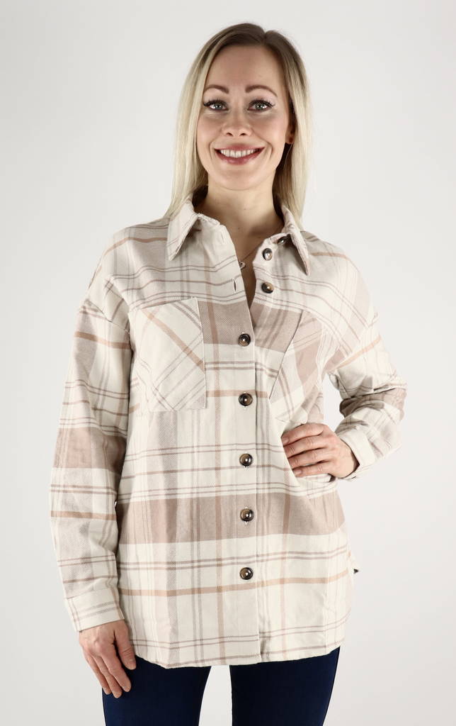 JDY Flannel Shirt, oatmeal/taupe - Women's shirts and blouses - 129979 - 1