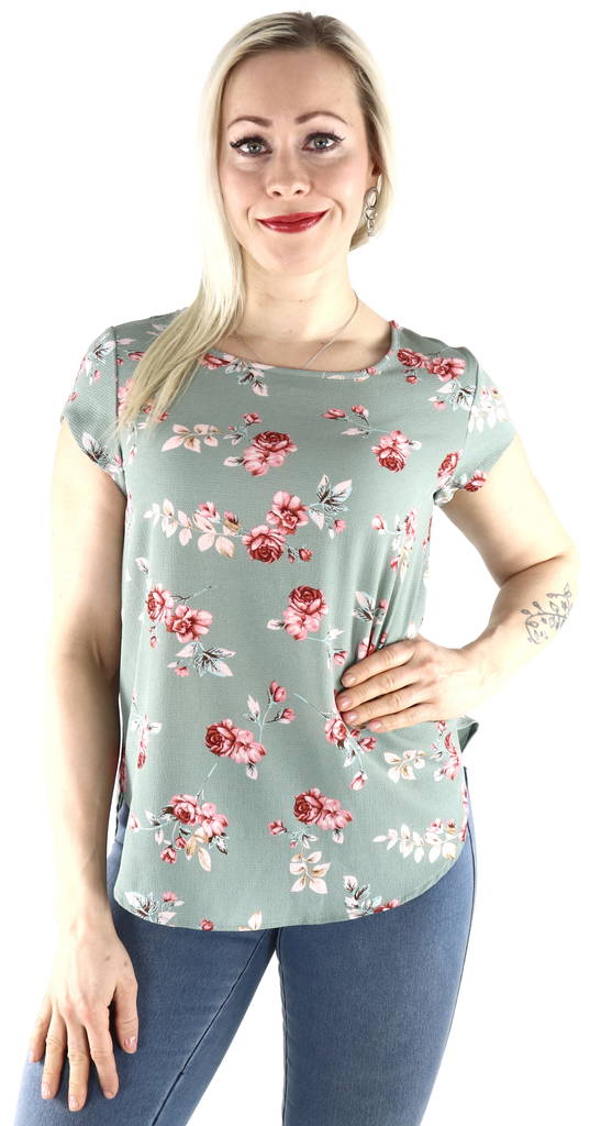Only T-Shirt Vic chinois, green/red roses - Women's T-shirts - 128469 - 1