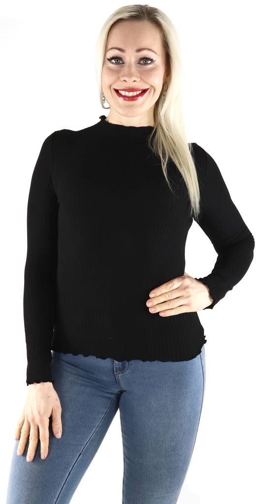 Only Women's Rib shirt high neck, Black - Women's long sleeved shirts - 128259 - 1