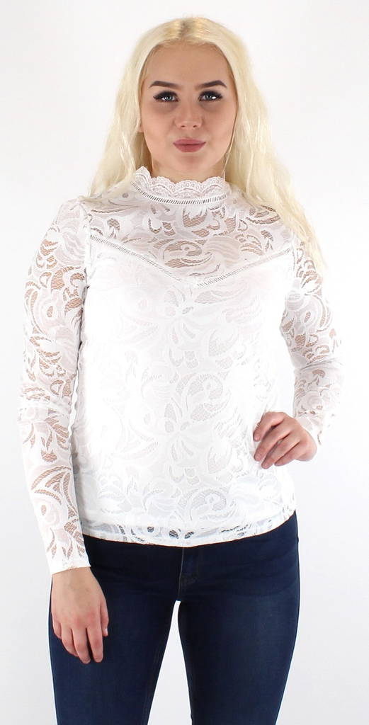 Vila Women's Blouse Stasia Lace, black, white - Women's long sleeved shirts - 119549 - 1