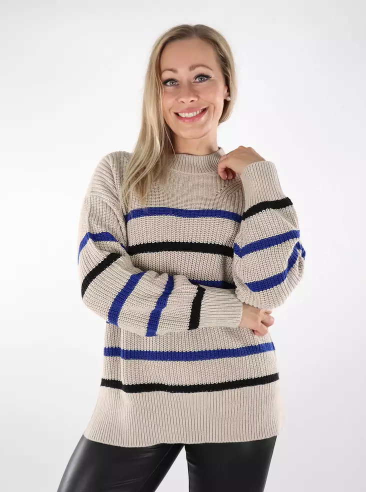 JDY women's cotton sweater Stripe chateau gray/surf - Women's knitwear - 136889 - 1