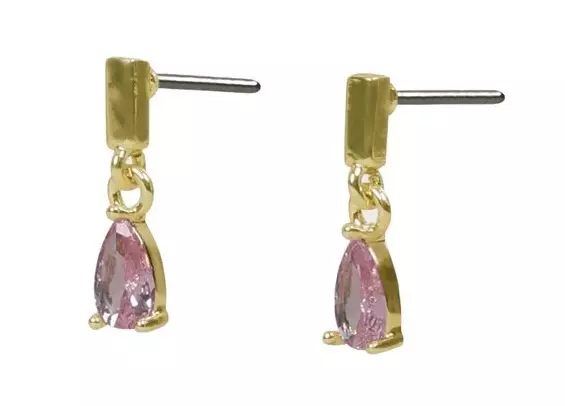 Snö of Sweden Earrings Trinity drop pin gold/light pink - Earrings - 141609 - 1