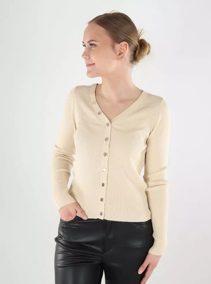 JDY women's cardigan Button sandshell/gold - Women's knitwear - 140119 - 1