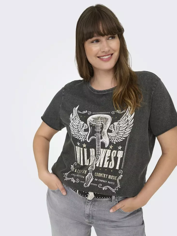 Only Carmakoma women's plus size t-shirt Life black/quitar - Women's T-shirts - 138869 - 1